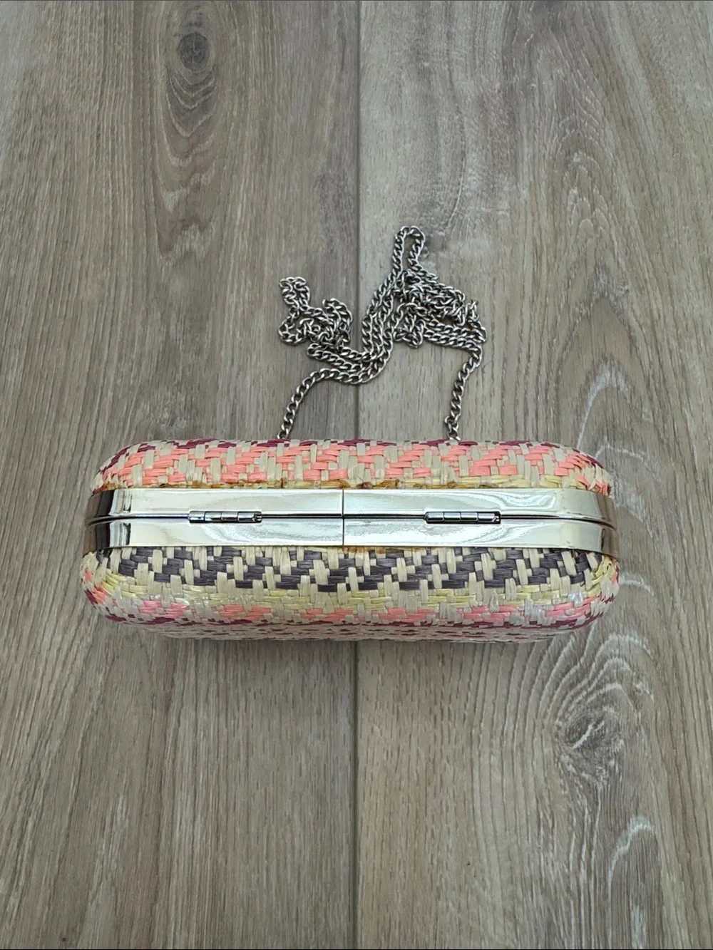Woven Straw Crossbody Clutch in Natural and Coral